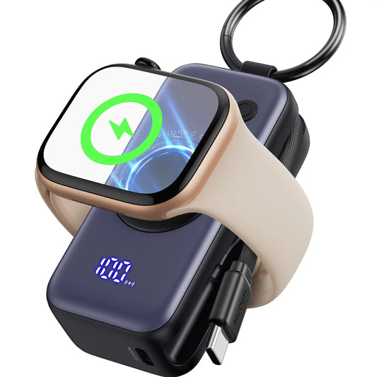 INIU P81 Snapgo Mini 5000Mah Power Bank with Keychain for Apple Watch Ultra SE 2/3 Series Iphone Air 8 ~ 17 Airpods Series 20W Built-In USB C Cable Fast Charge Portable Charger Travel EDC Battery Pack Phone Charger Valentine'S Day Girls Mom Couple Gift